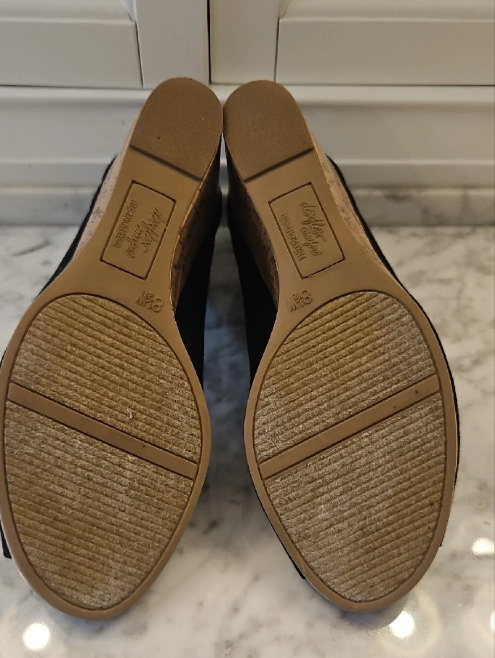 dexflex comfort Black Peep-Toe Cork Wedge Heels